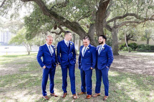 Tampa groom and his groomsmen in bright blue suits