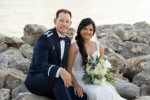 Military groom and his bride on Clearwater Beach