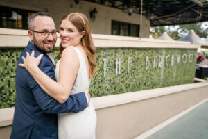 Bride and groom outside of The Birchwood in downtown St Pete