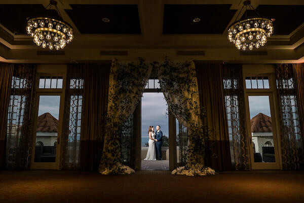 nighttime wedding photo on the terrace of The Birchwood 