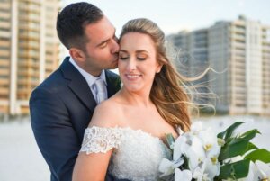 Bride and groom on Clearwater Beach