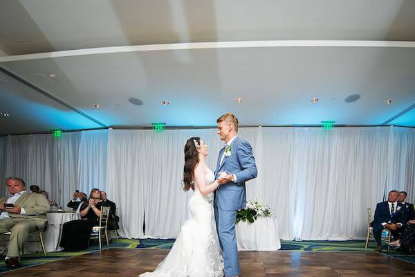 Newlywed couple's first dance at the Opal Sands Resort