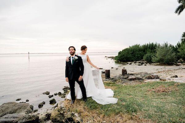 Tampa bride and groom on the banks of Tampa Bay