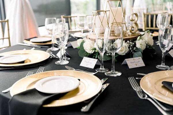 Black and gold wedding decor at the Rusty Pelican Tampa