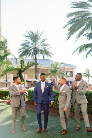 Groom and his Groomsmen before his Sandpearl Resort wedding