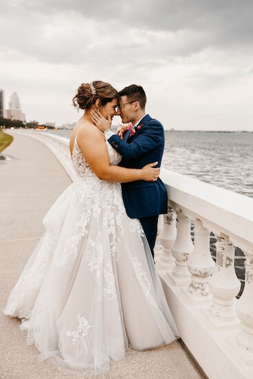 Bride and groom's sunset photos on Bayshore Drive in Tampa