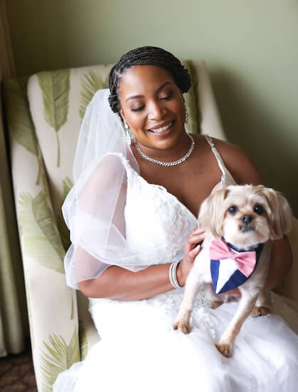 A bride with Chico, her Dog of Honor