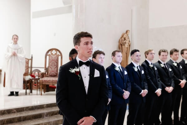 Groom getting emotional seeing his bride for the first time