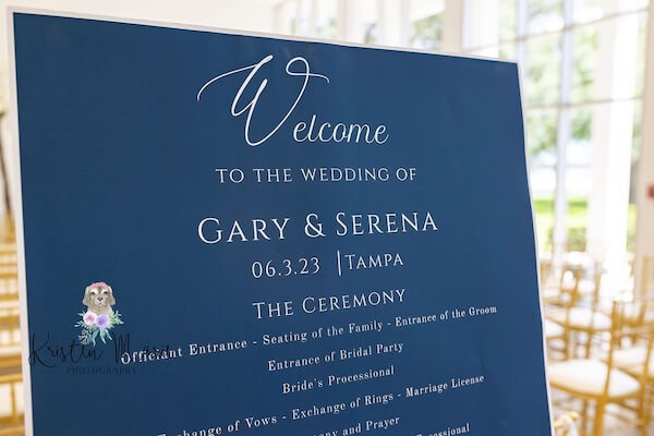 Welcome sign for a Tampa Garden Club wedding created by Special Moments Event Planning