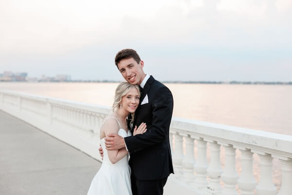 Bride and groom alongside Tampa Bay