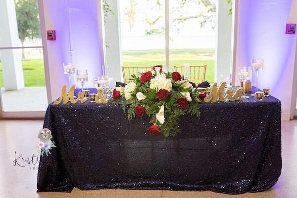 Red, white, blue and gold sweetheart table