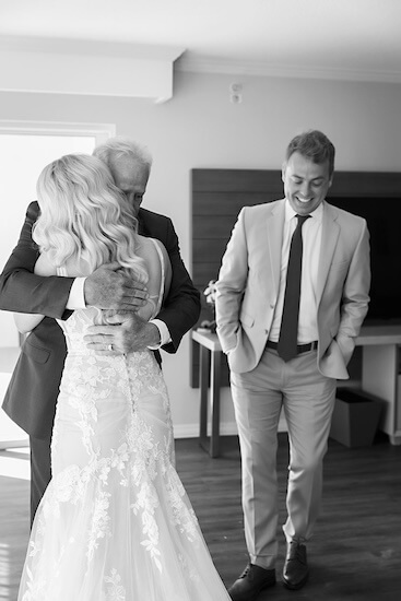 A first loom with the bride, her father, and her brother.