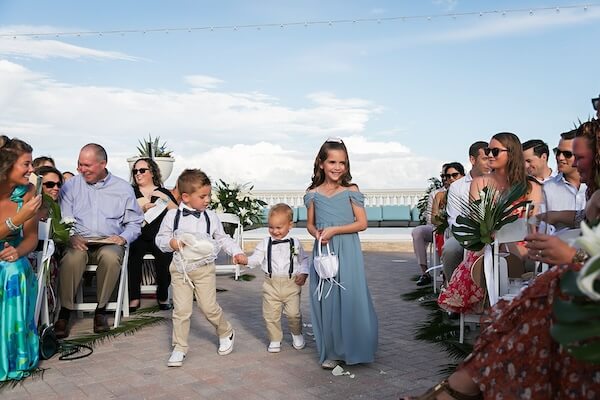 Ring bearers and flower girl at a Hyatt Regency Clearwater Beach wedding ceremony.