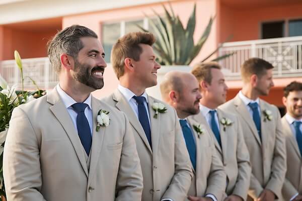 Groom looking on as his bride makes her way down the aisle.