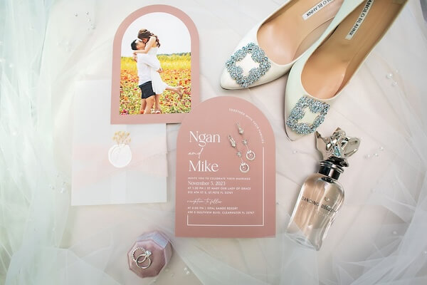 Bridal accessories, and invitation.