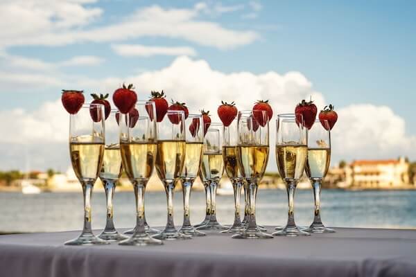 Pre-ceremony champagne with strawberry