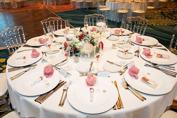 Red, white and Pink table decor for a Clearwater Beach wedding.