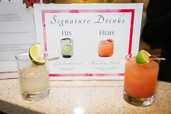 His and Her's Signature cocktails for a Clearwater Beach wedding reception.