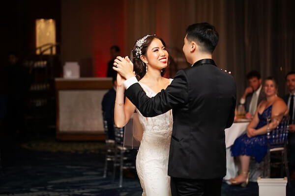 Bride and groom's first dance during their Clearwater Beach wedding reception.