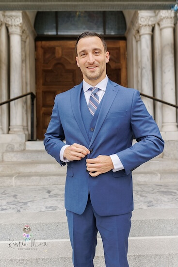 A groom ready for his afternoon wedding ceremony.