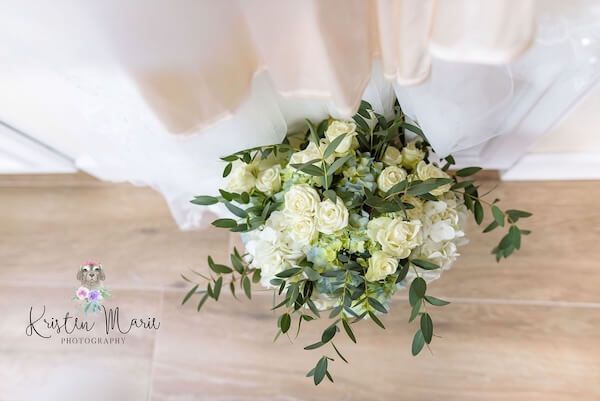 A beautiful white bridal bouquet.