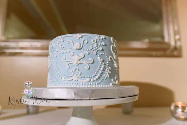 A beautiful intimate wedding cake in Wedgewood blue.