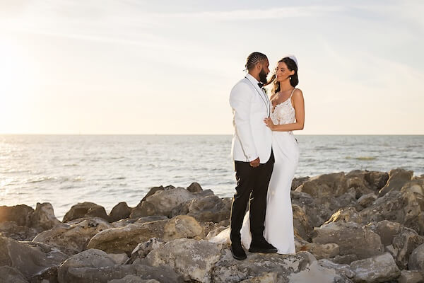 Sunset wedding portraits on Clearwater Beach.