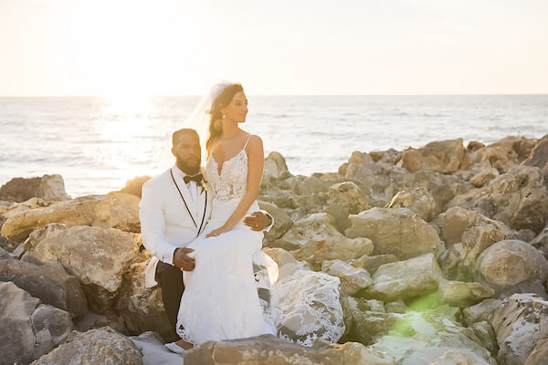 Sunset wedding portraits on Clearwater Beach.