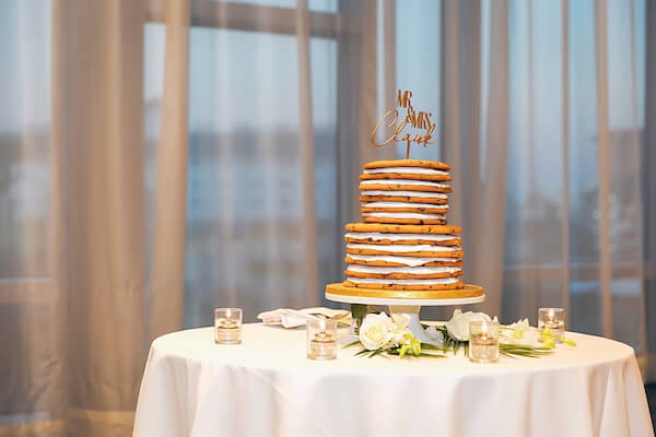 A stacked cookie wedding cake for a Clearwater wedding reception at the Opal Sands Resort.