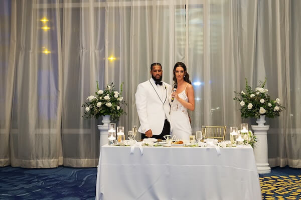 A toast and welcome by a bride and groom at thier clearwater wedding.