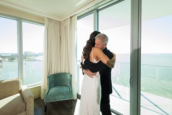 A bride having dad time beofre her clearwater wedding.