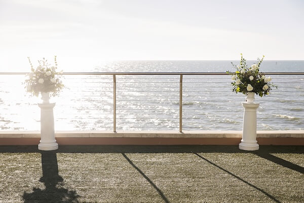 Floral arrangements for a Clearwater wedding ceremony.
