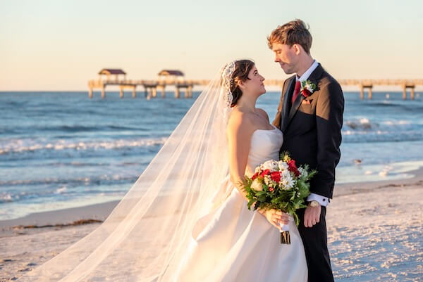 Sunset wedding portraits on Clearwater Beach.