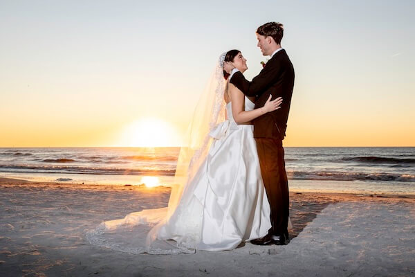 Sunset wedding portraits on Clearwater Beach.