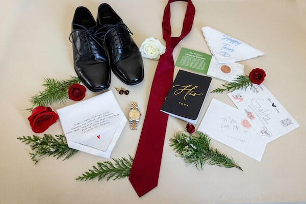 A groom's items for his wedding day.