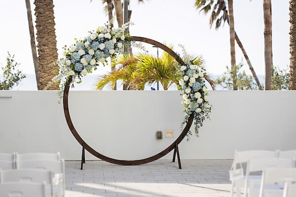 A wooden Moon Gate ceremony structure.