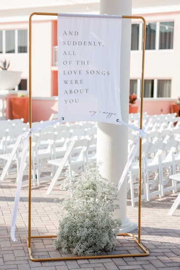 A sign for a wedding ceremony on the Hyatt Regency Clearwater Beach's Sky Terrace.