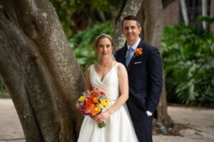 A newlywed couple after their St. Pete wedding.