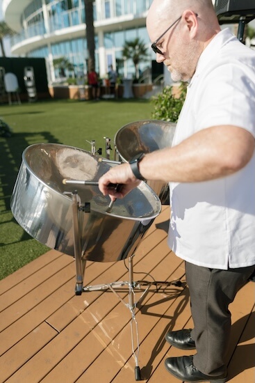 Steel drum player for a waterfront wedding ceremony at the Opal Sands Resort on Clearwater Beach.