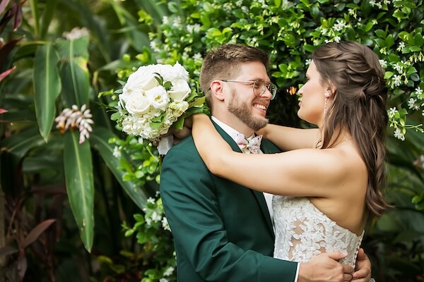 Wedding portraits at Sunken Gardens in St. Petersburg, Florida.