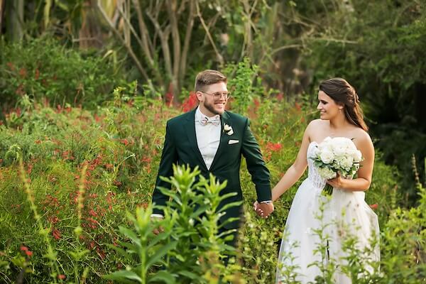 Wedding portraits at Sunken Gardens in St. Petersburg, Florida.