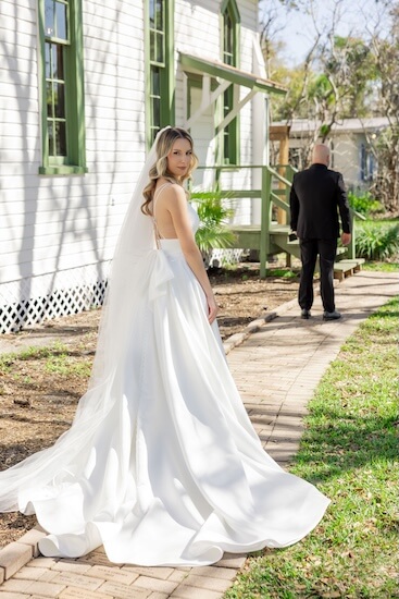 The bride and groom's first look before their Tampa Bay wedding.