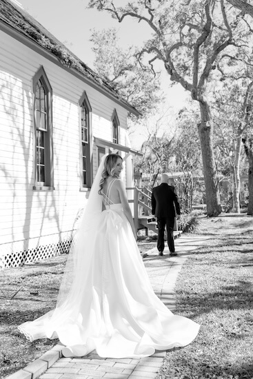 The bride and groom's first look before their Tampa Bay wedding.