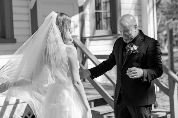The bride and groom's first look before their Tampa Bay wedding.