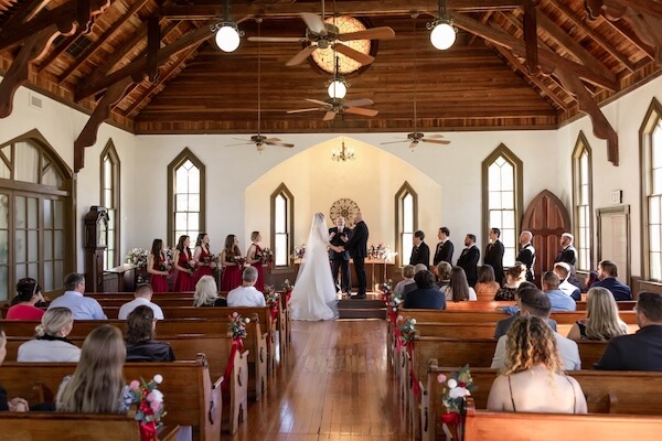 Wedding ceremony at the Andrews Memorial Chapel.