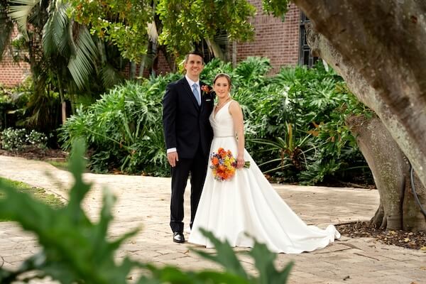 A bride and groom taking wedding portraits after their St. Pete wedding.