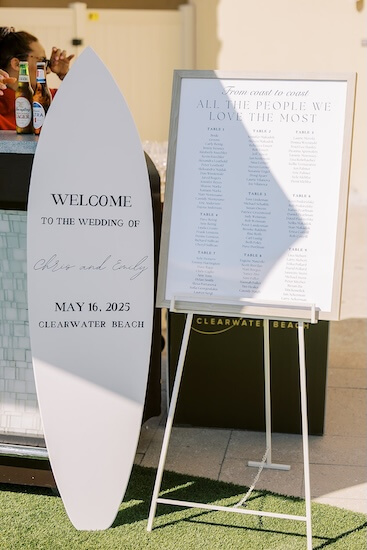 Seating chart ofr a Clearwater Beachfront wedding reception.
