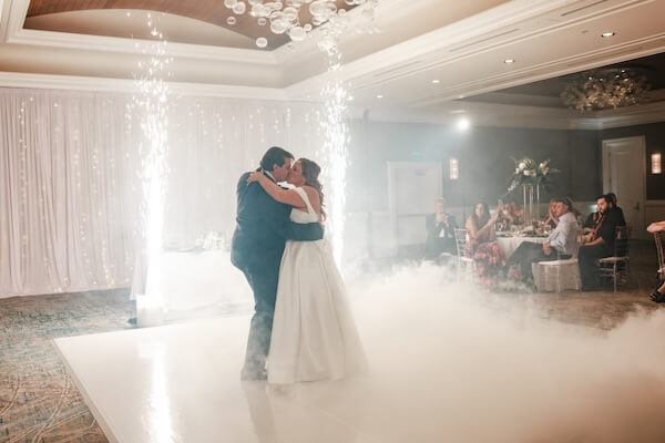 A bride and groom's first dance at their Clearwater Beach wedding reception.