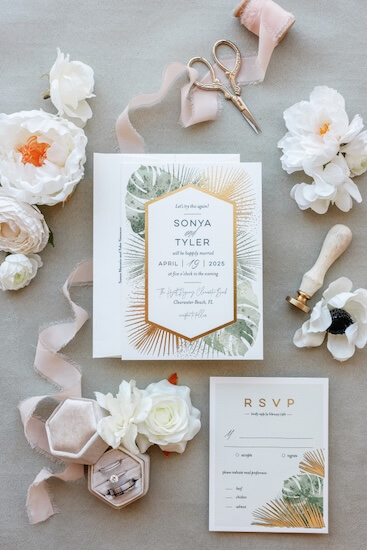 Accessories and invitation for a Clearwater Beach wedding.