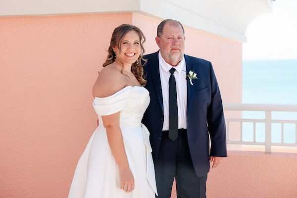 The father of the bride's first look at his daughter's wedding day.